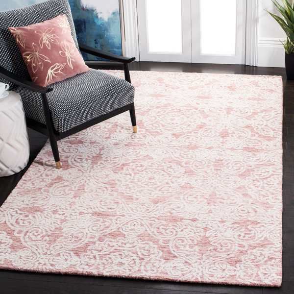 Etta Avenue™ Noor Damask Handmade Tufted Wool Dark Pink/Ivory Area Rug